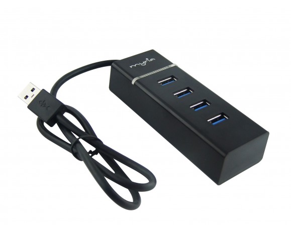 Hub USB MYRIA MY8021, 4 porturi, USB 3.0, negru