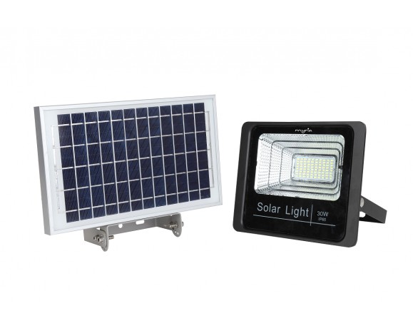 Proiector LED cu panou solar MYRIA MY2245, 30W, 2100 lumeni, IP65, argintiu